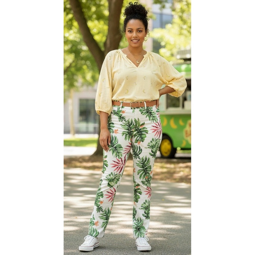 Talbots Pure Silk Tropical Pants Cropped Hawaiian Resortwear Colorful Boho Sz 10